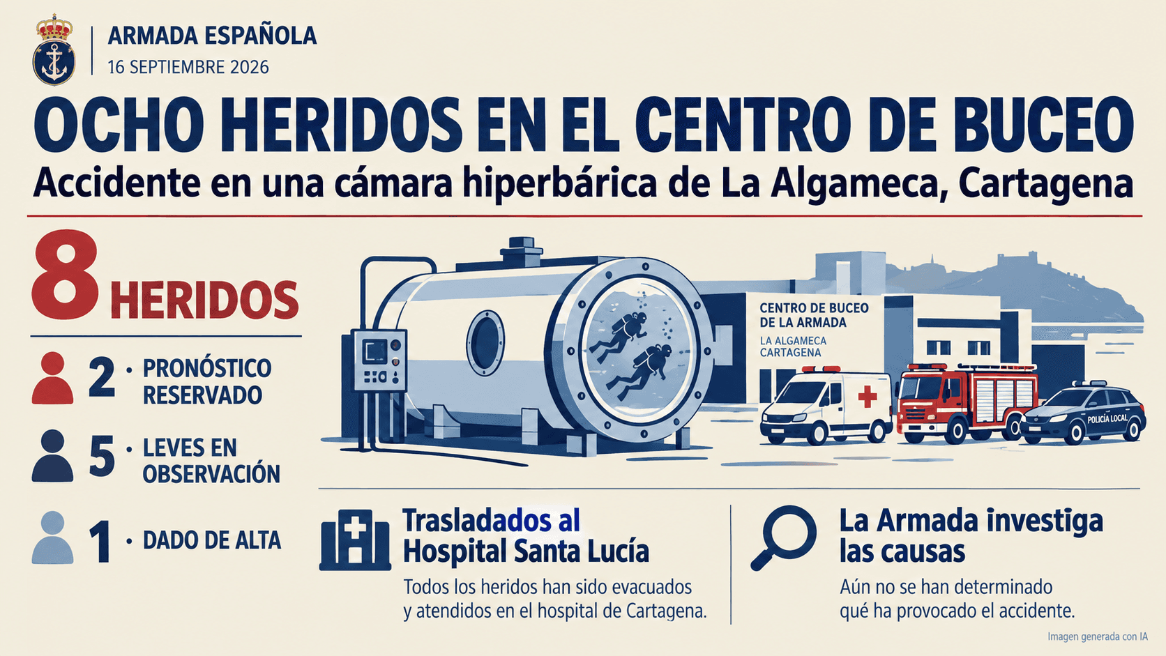 Ocho heridos en un accidente en la cámara hiperbárica del Centro de Buceo de la Armada en Cartagena
