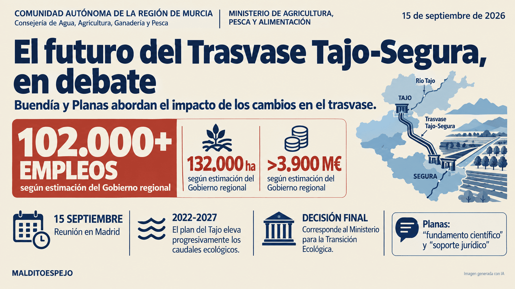 Buendía pide a Planas que evalúe el impacto económico de un posible recorte del Trasvase Tajo-Segura