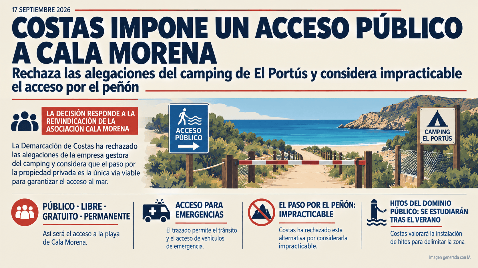 Costas rechaza las alegaciones del camping del Portús y confirma un paso público a la playa en Cartagena