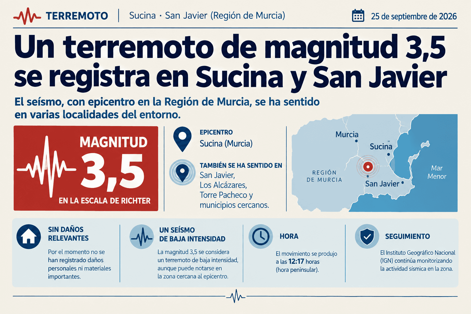 Un terremoto de magnitud 3,5 se siente en la Región de Murcia