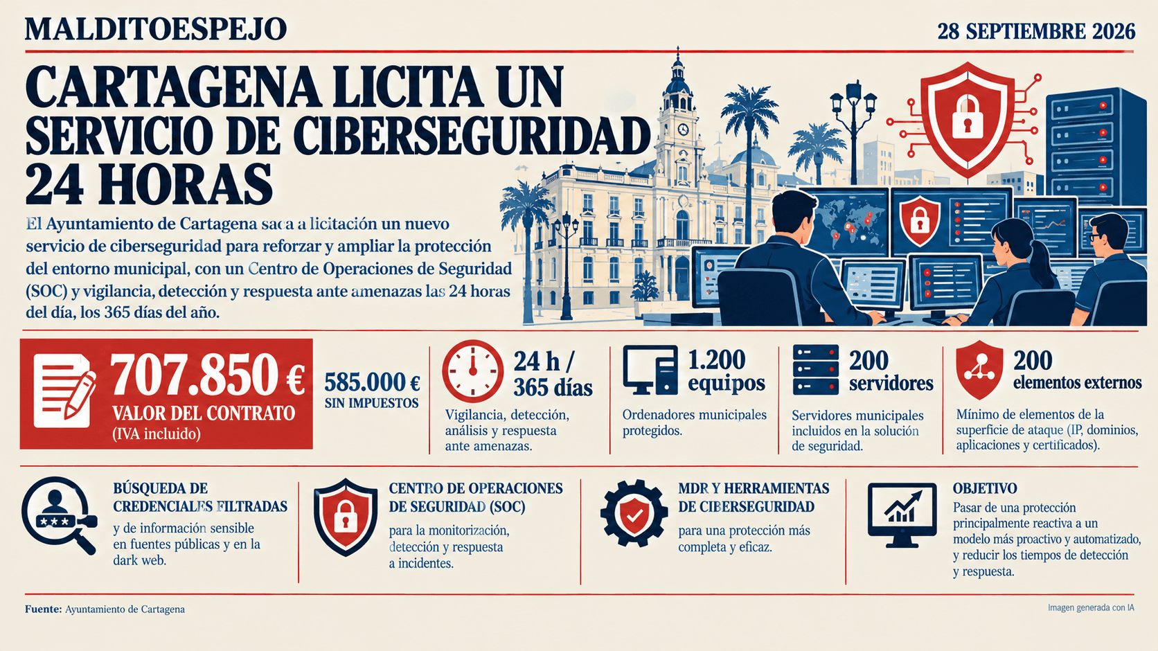 El Ayuntamiento de Cartagena licita un nuevo servicio de ciberseguridad con vigilancia 24 horas
