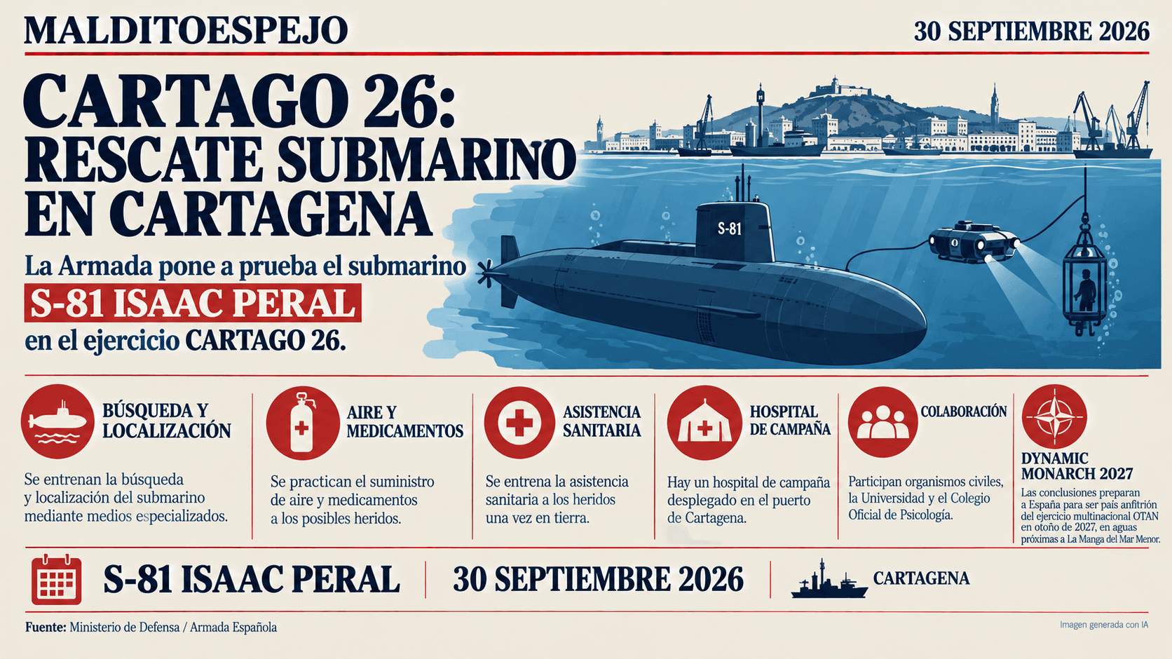 La Armada pone a prueba al ‘Isaac Peral’ en unas maniobras de rescate submarino en Cartagena