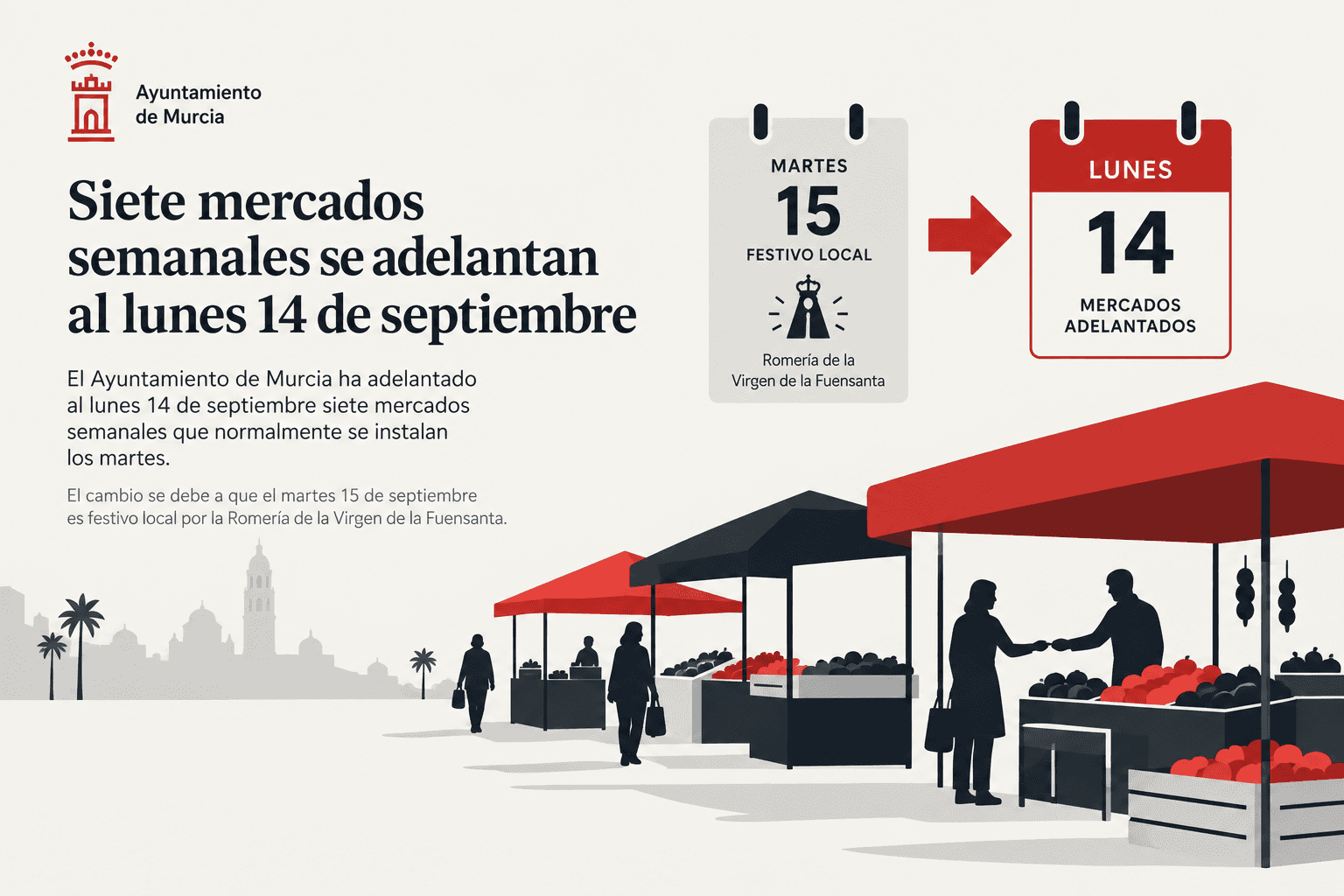 Siete mercados semanales de Murcia se adelantan al lunes por la Romería de la Fuensanta