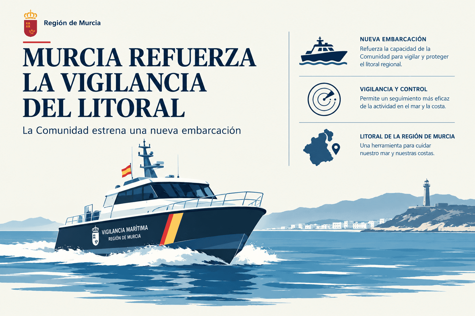 La Comunidad estrena un barco para vigilar el Mar Menor y proteger sus especies