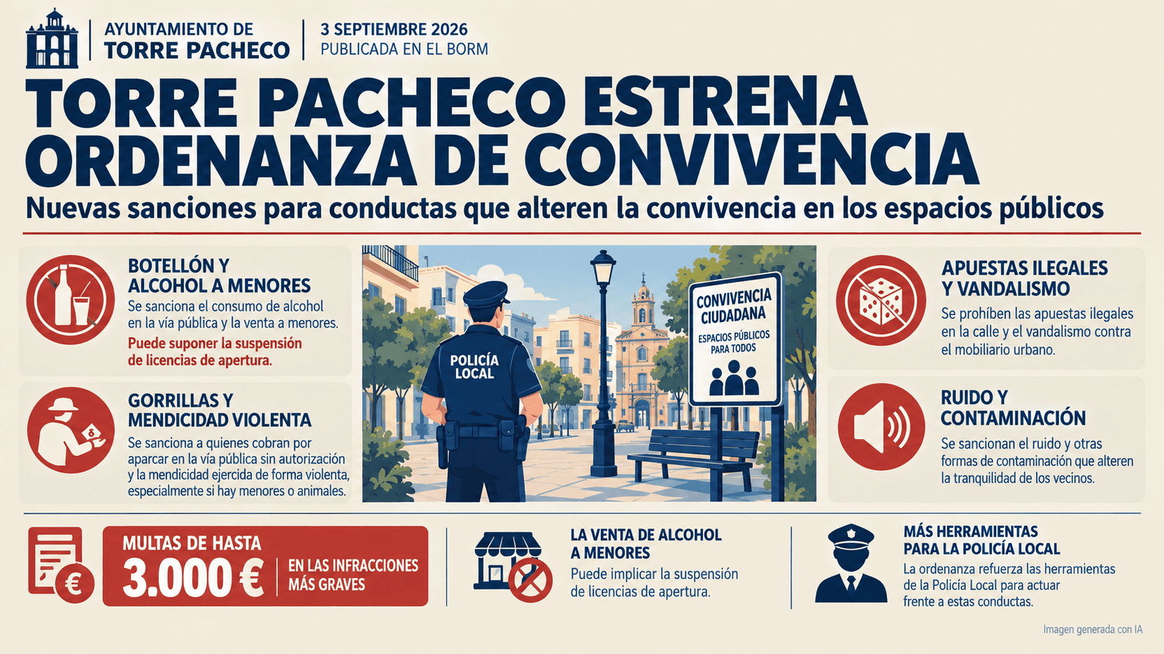 Torre Pacheco estrena una ordenanza contra el botellón, los \"gorrillas\" y la venta de alcohol a menores