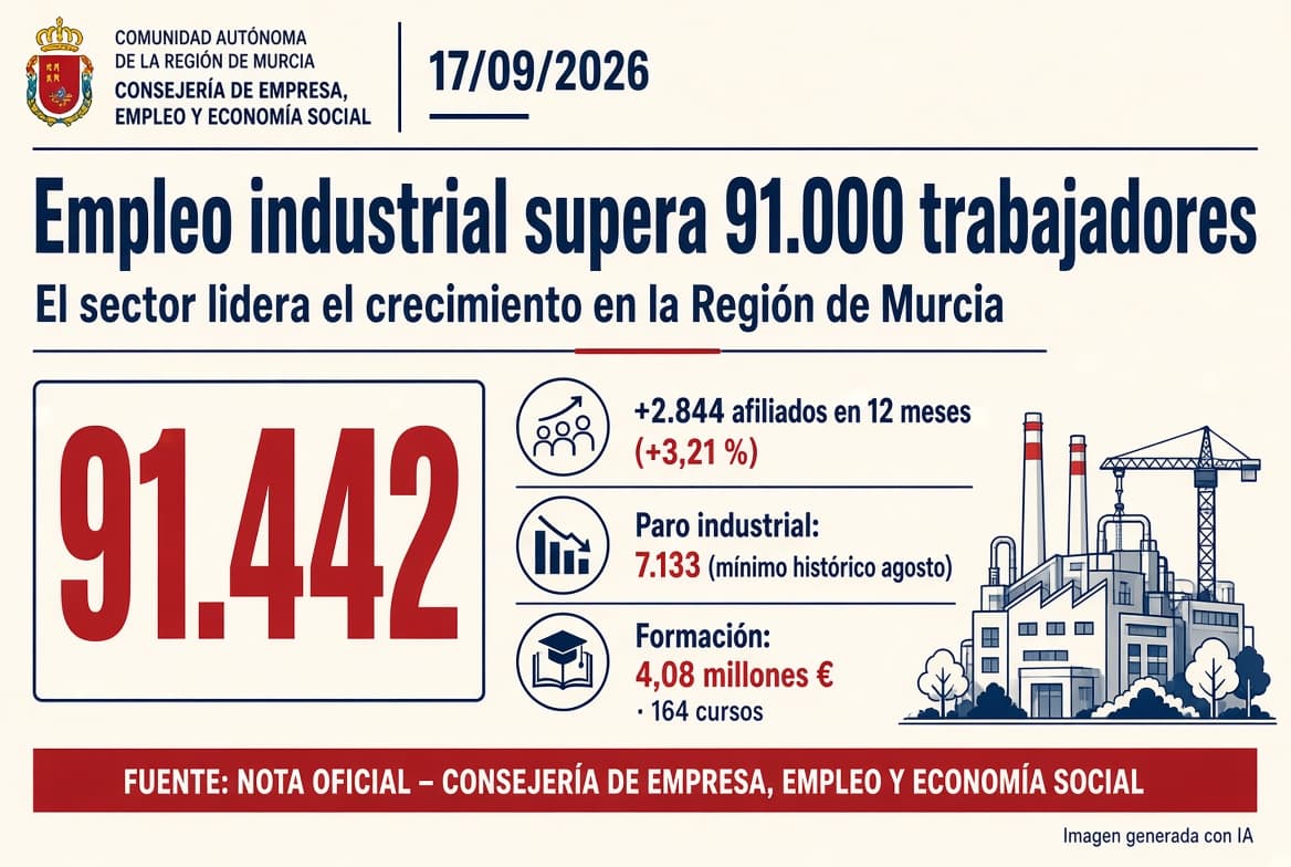 El empleo industrial supera los 91.000 trabajadores en la Región