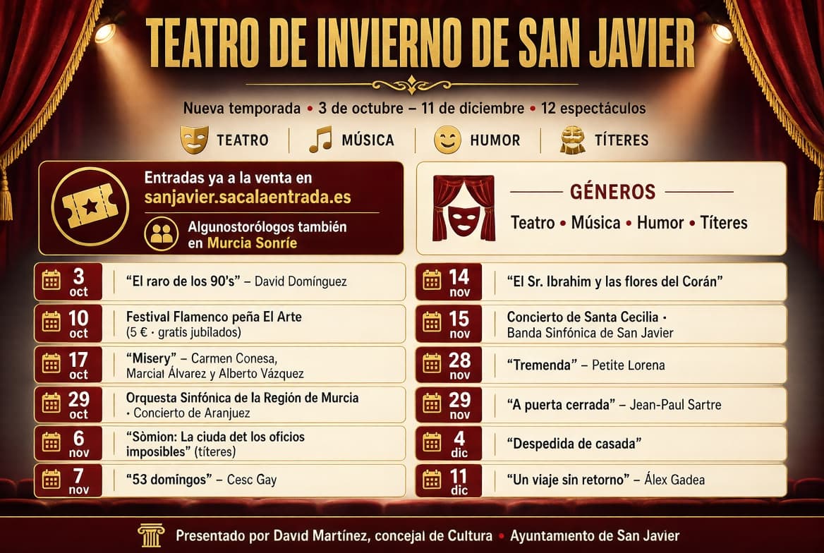 El Teatro de Invierno de San Javier programa doce espectáculos hasta el 11 de diciembre