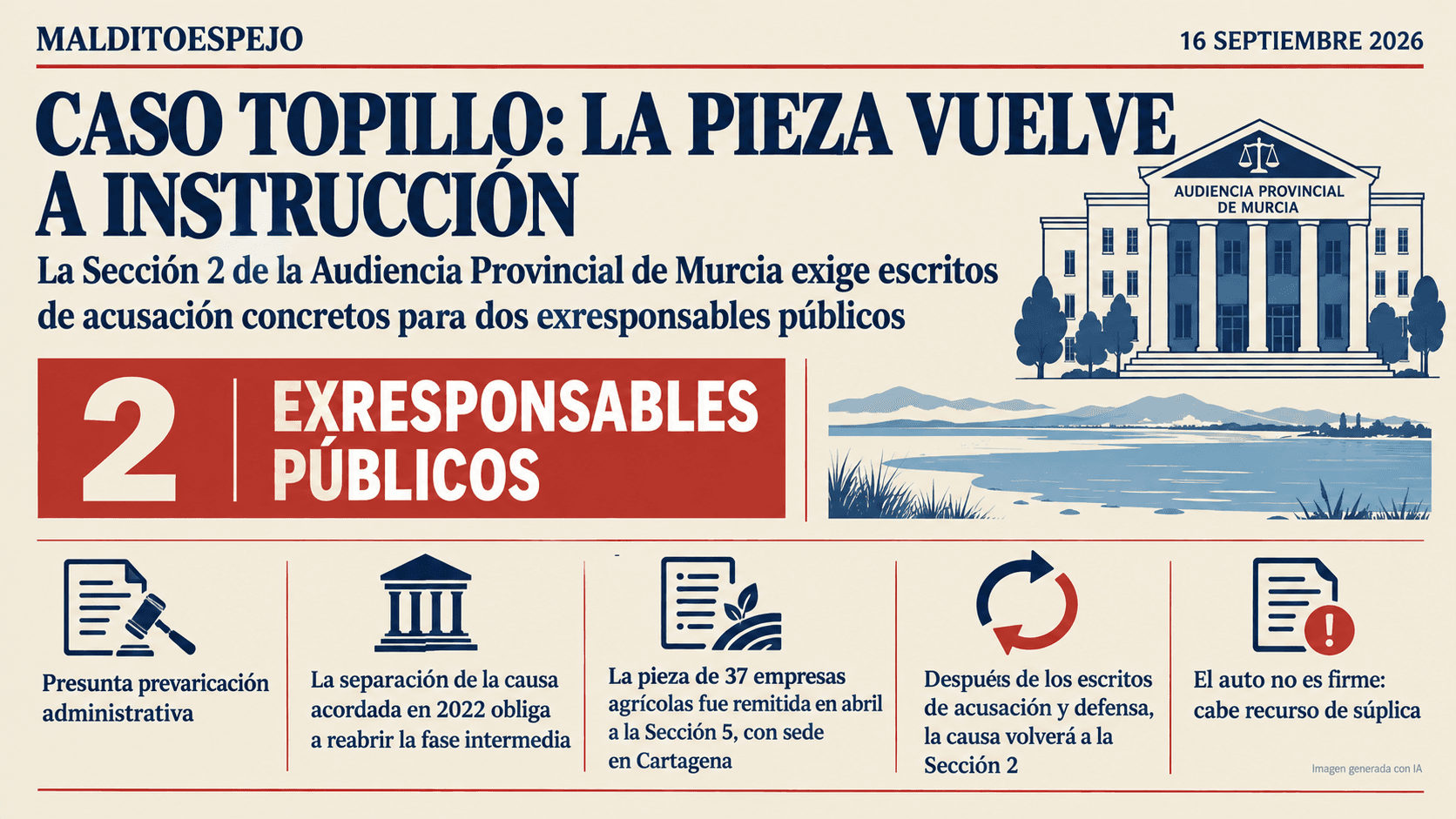 La Audiencia de Murcia devuelve la pieza del caso Topillo contra dos exresponsables públicos