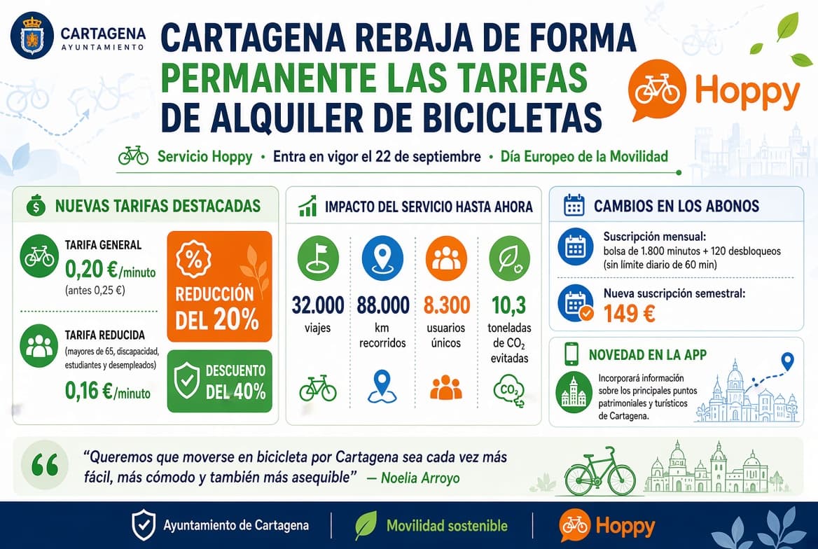 Rebajan un 20% las bicicletas de alquiler en Cartagena
