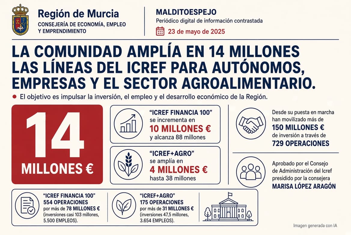 La Comunidad amplía en 14 millones las líneas del Icref para autónomos, empresas y el sector agroalimentario