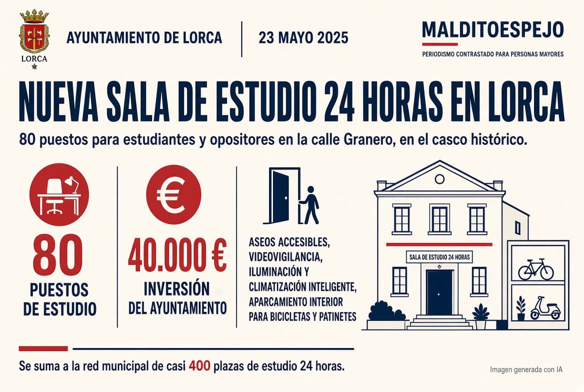 Lorca abre una nueva sala de estudio 24 horas con 80 puestos en el casco histórico