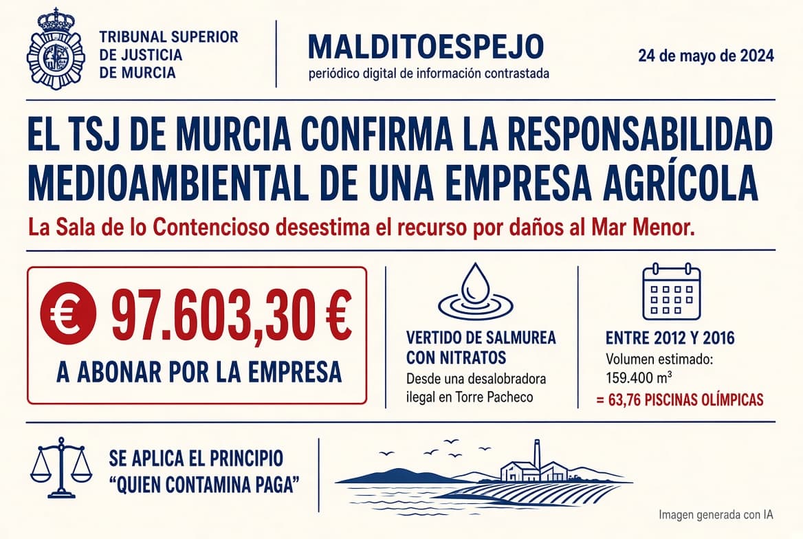 El TSJ confirma la responsabilidad de una empresa agrícola por daños al Mar Menor