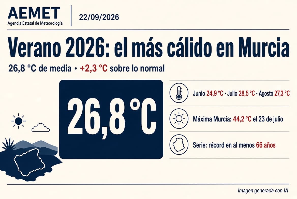 AEMET: el verano de 2026 en Murcia, el más cálido en al menos 66 años