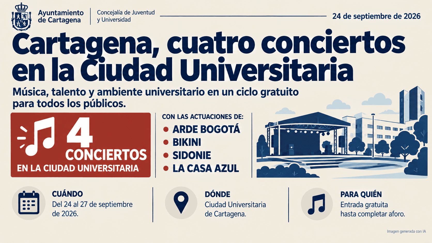 Cartagena reúne cuatro grandes conciertos en cuatro días y estrena ‘Cartagena, Ciudad Universitaria’