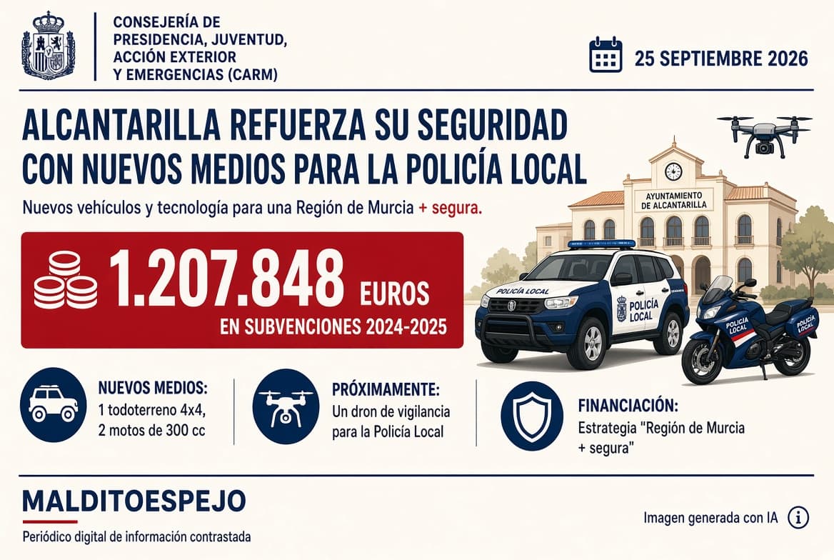 La Comunidad financia vehículos y un dron para la Policía Local de Alcantarilla