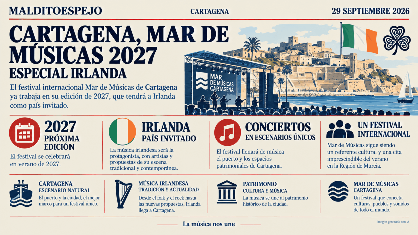 Cartagena estrecha lazos con Irlanda para preparar el especial del país en La Mar de Músicas 2027
