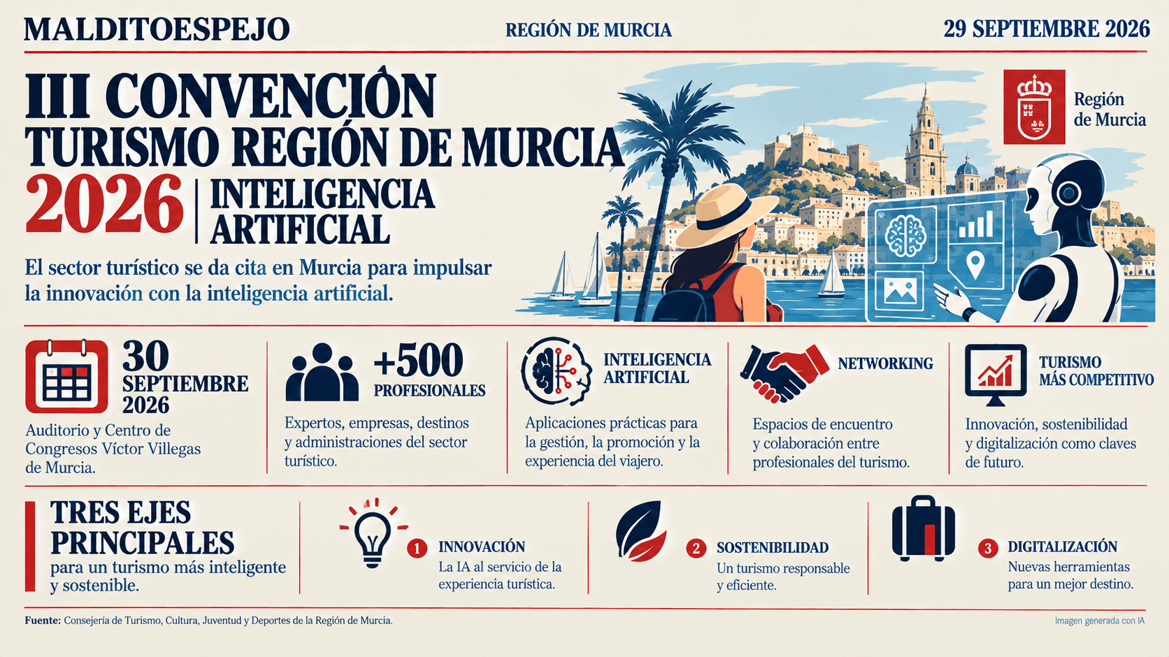 La III Convención de Turismo de la Región de Murcia analizará el uso de la inteligencia artificial y los nuevos modelos de venta