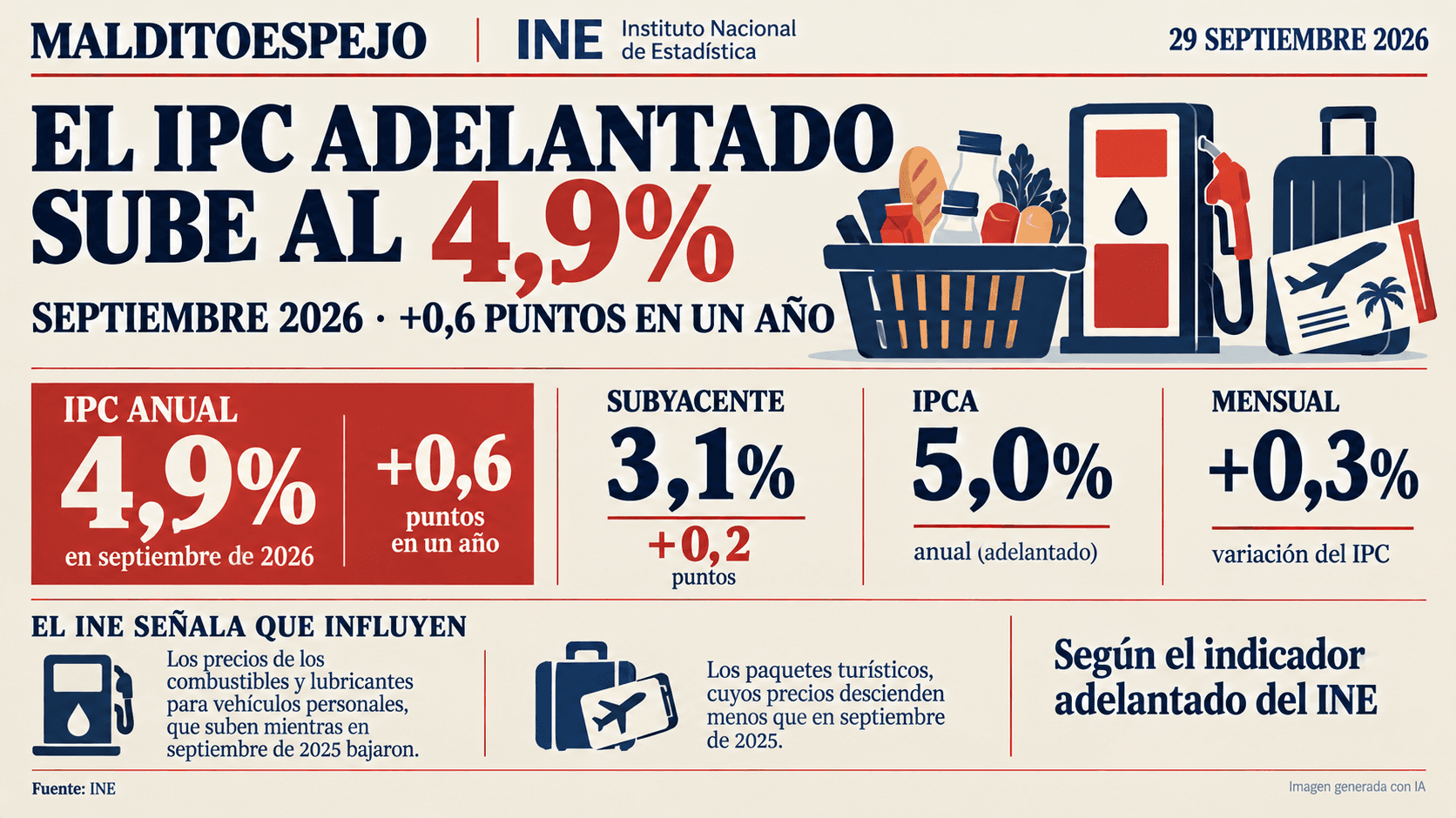El IPC adelantado de septiembre se sitúa en el 4,9 %, seis décimas más que en agosto