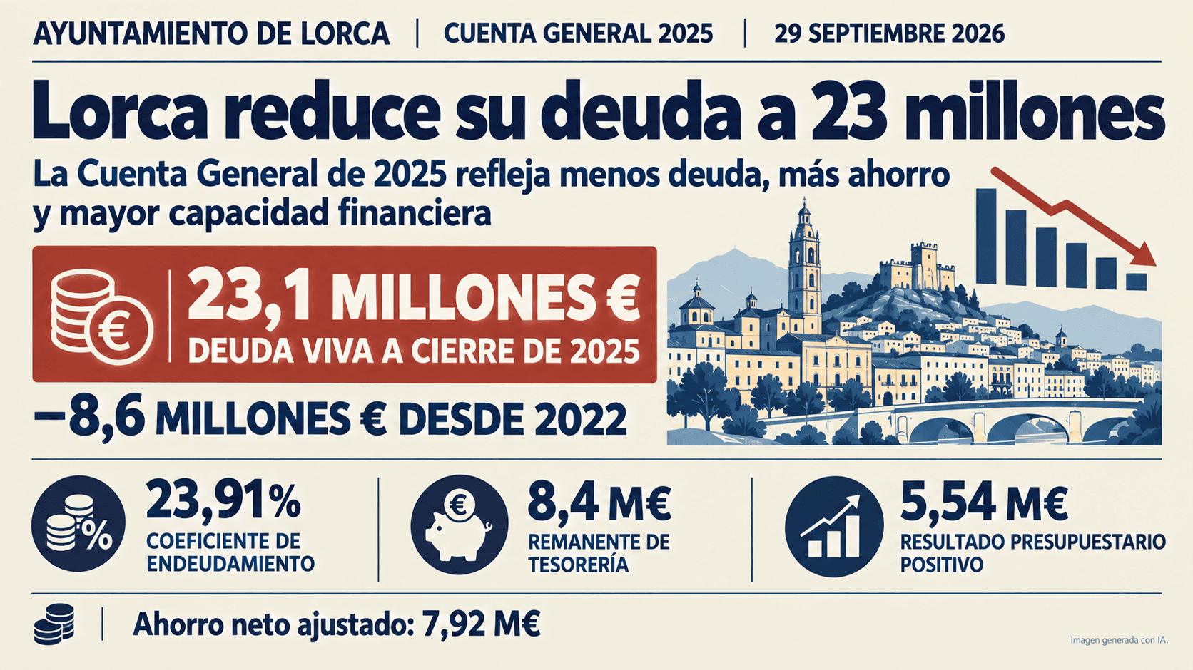 Lorca reduce su deuda a 23 millones, el mejor dato en más de 20 años