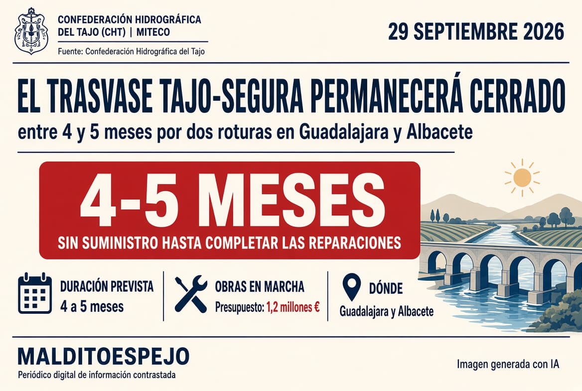 El trasvase Tajo-Segura permanecerá cerrado entre cuatro y cinco meses