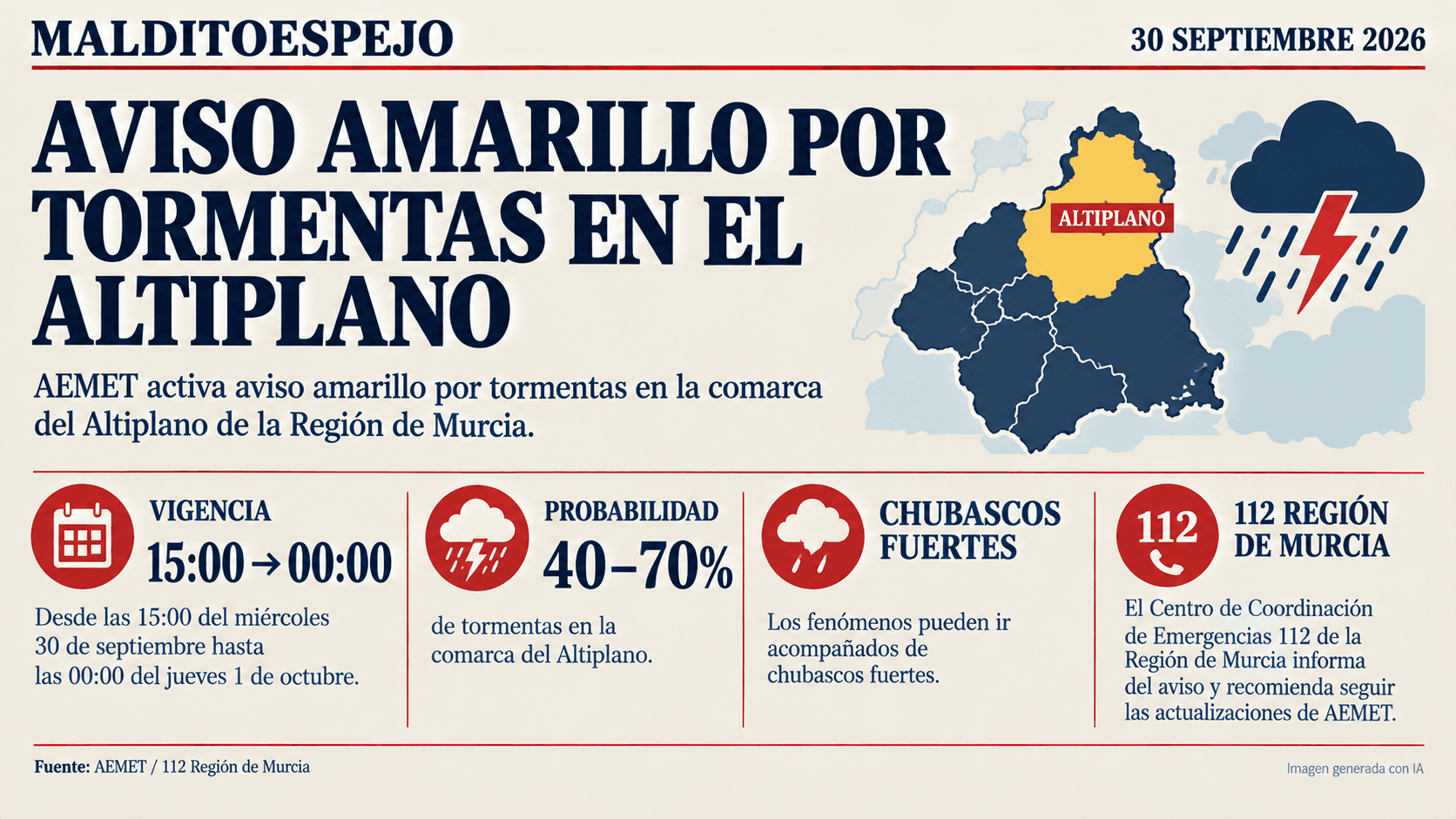 Aviso amarillo por tormentas en el Altiplano hasta la medianoche