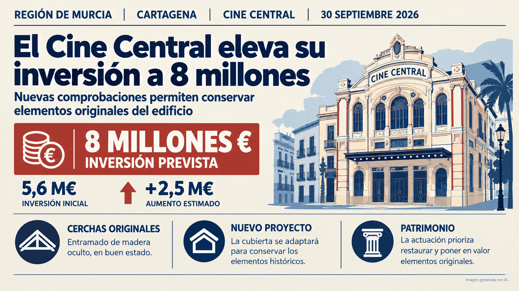 Patrimonio Cultural eleva a ocho millones la inversión en el Cine Central de Cartagena