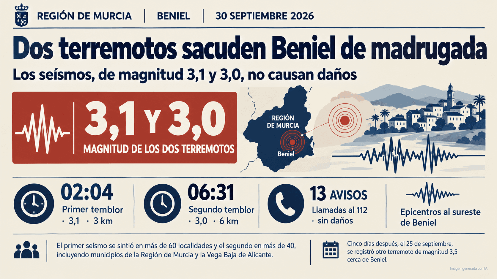 Dos terremotos de magnitud 3,1 y 3,0 se registran en Beniel