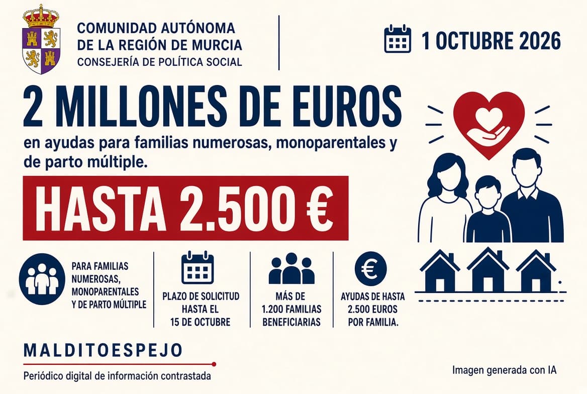La Comunidad destina 2 millones a ayudas de hasta 2.500 euros para familias numerosas y monoparentales