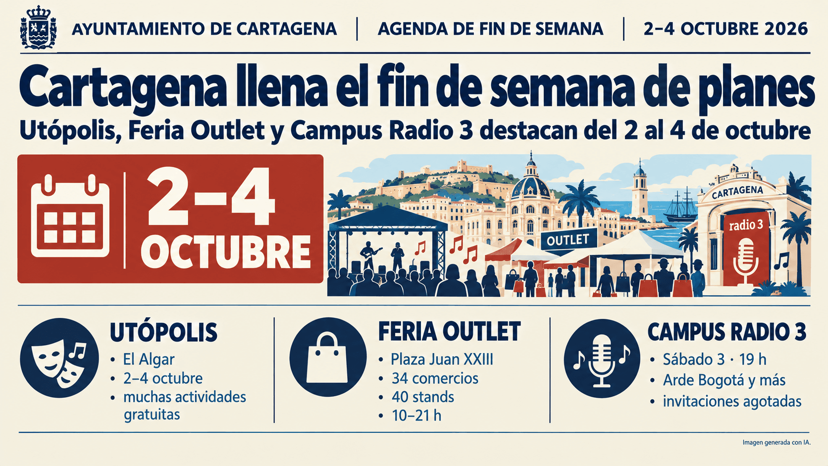 Cartagena llena el fin de semana con Utópolis, Feria Outlet y Campus Radio 3