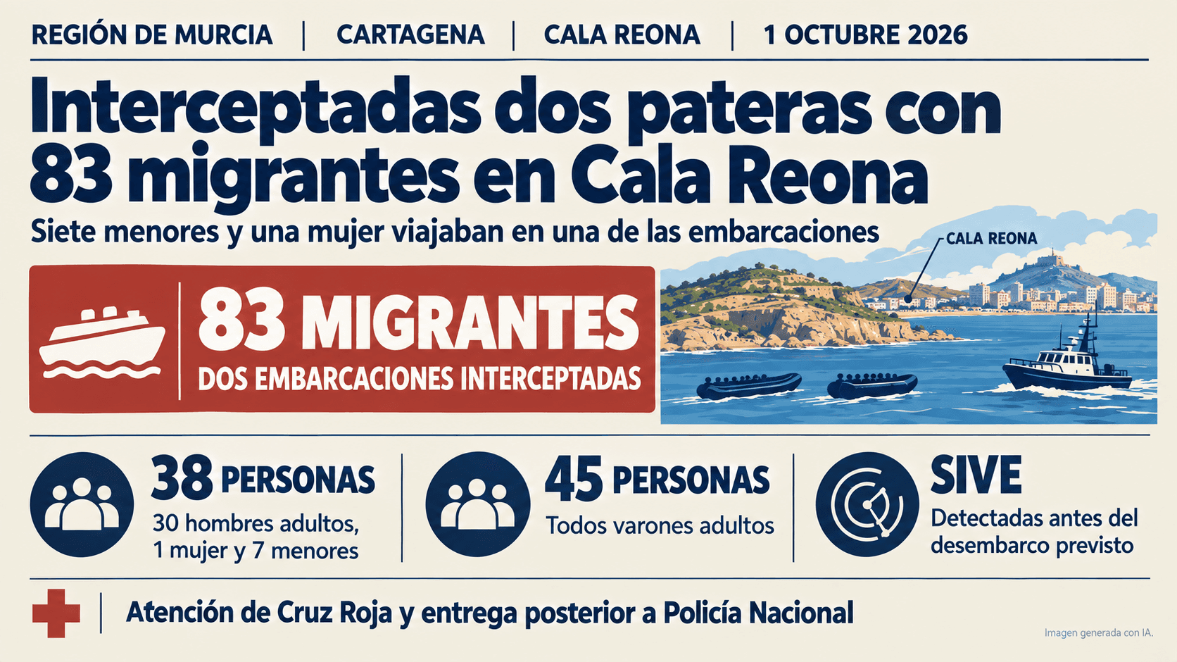 Interceptadas dos pateras con 83 migrantes en la costa de Cartagena