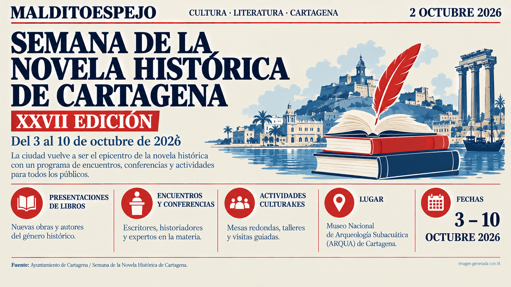 La Semana de la Novela Histórica de Cartagena celebra su XXVII edición del 3 al 10 de octubre