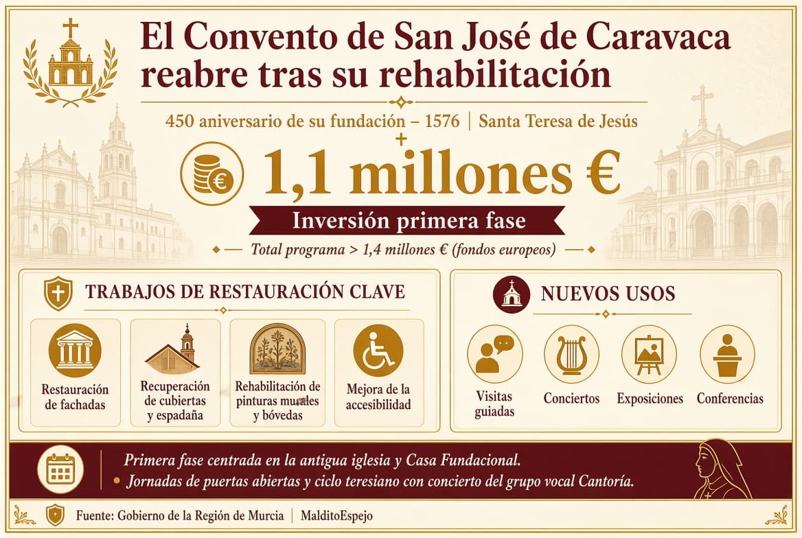 El Convento de San José de Caravaca reabre tras su rehabilitación en el 450 aniversario de su fundación