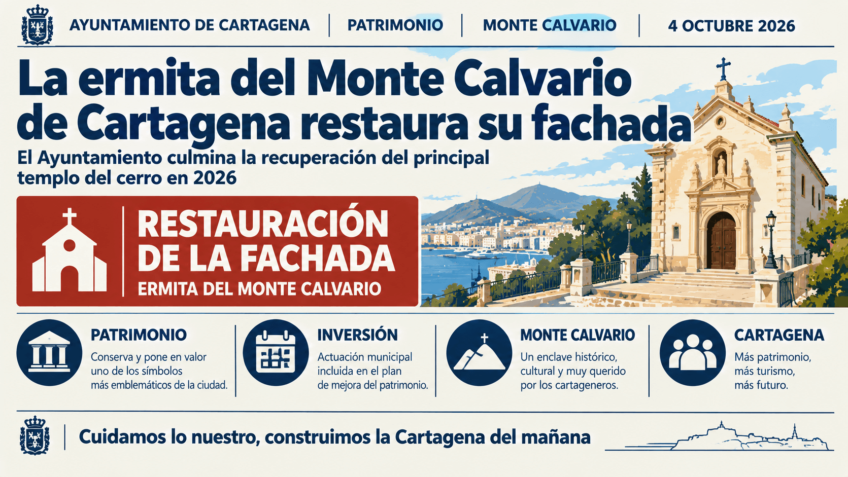 La ermita del Monte Calvario recupera el esplendor de su fachada tras su restauración