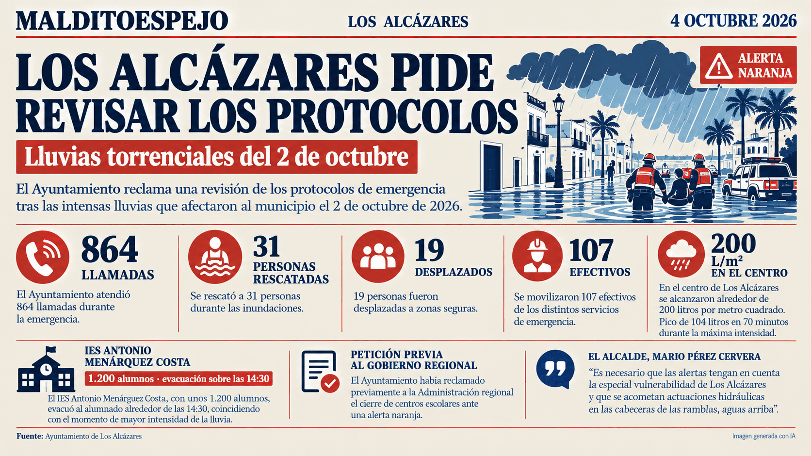 Los Alcázares reclama una revisión de los protocolos de emergencia tras las lluvias del 2 de octubre