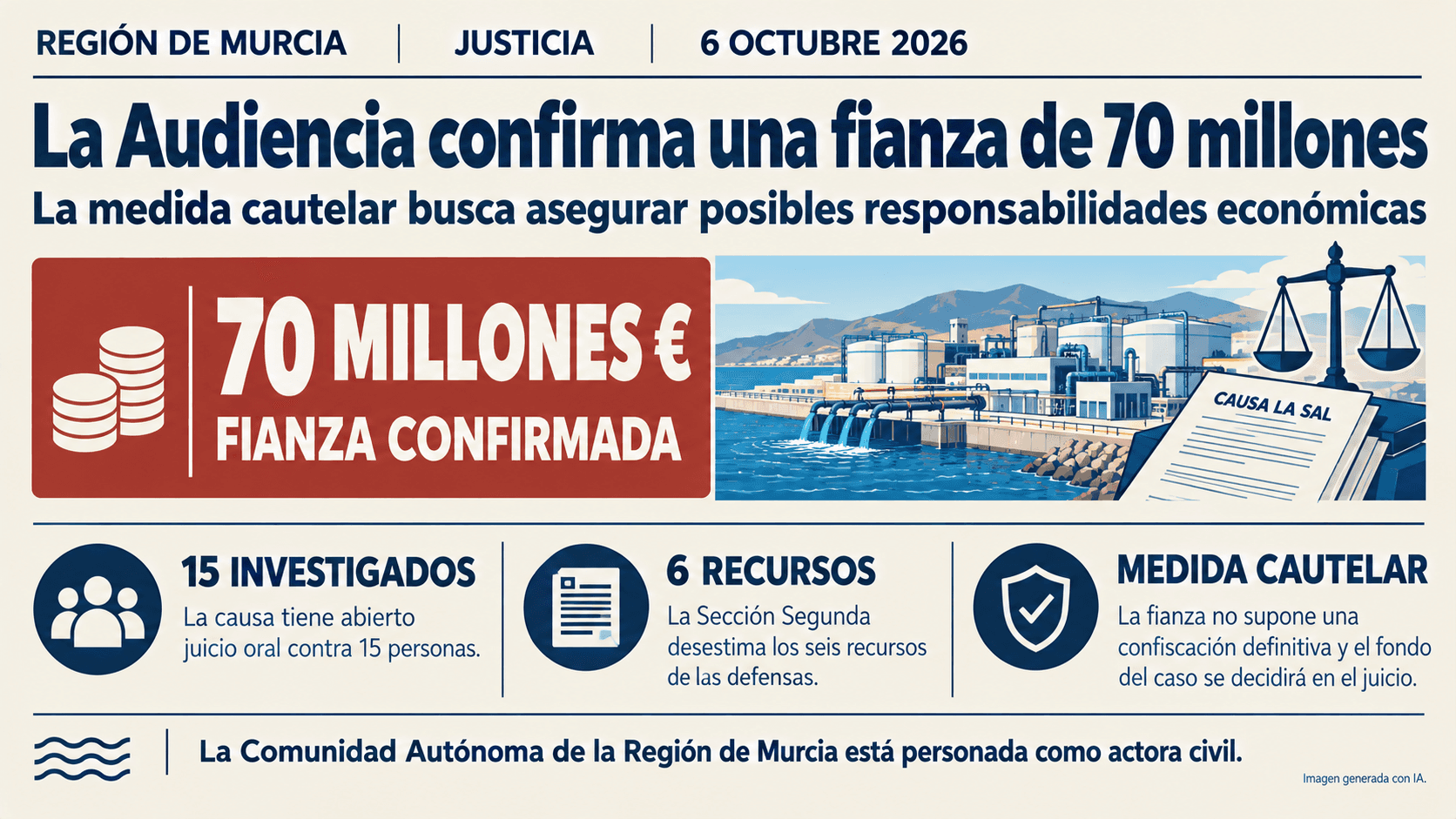 La Audiencia de Murcia confirma la fianza de 70 millones en la causa de la desaladora de Escombreras