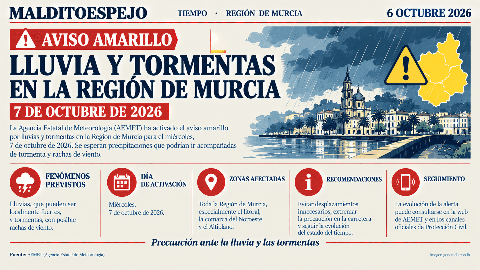 Aviso amarillo por lluvia y tormentas en toda la Región a partir de esta medianoche
