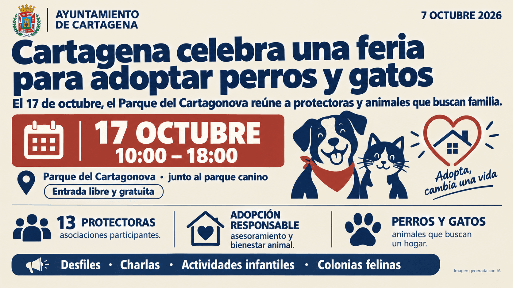 Cartagena acoge una Feria de Adopciones de Perros y Gatos el 17 de octubre