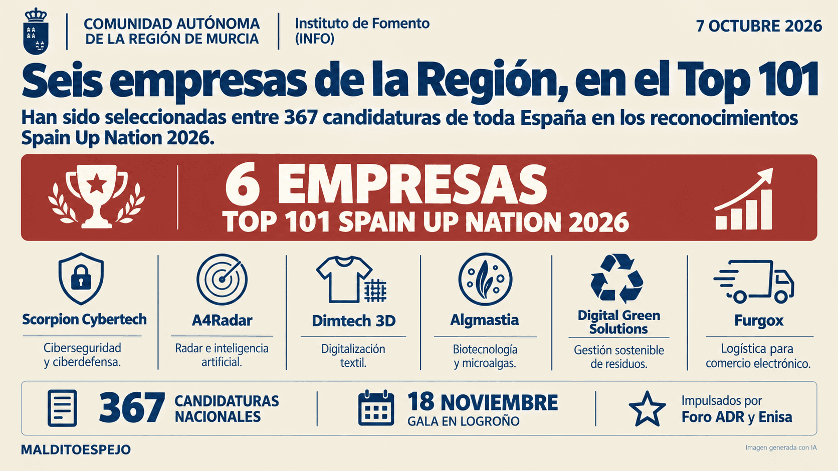 Seis empresas de la Región figuran en el Top 101 del emprendimiento con impacto de España