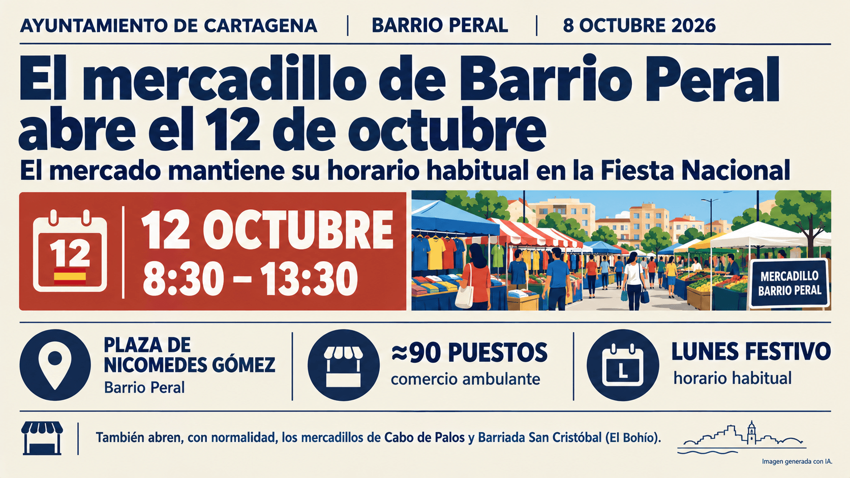 El mercadillo de Barrio Peral abre el lunes 12 de octubre, día de la Fiesta Nacional