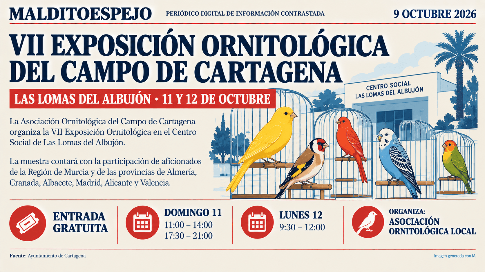 Las Lomas del Albujón acoge la VII Exposición Ornitológica del Campo de Cartagena