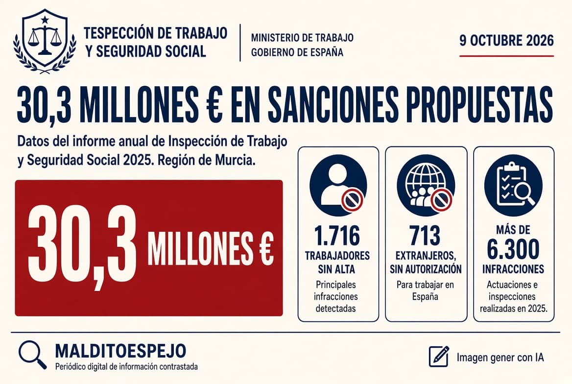 La Inspección de Trabajo propuso 30,3 millones en sanciones en Murcia en 2025