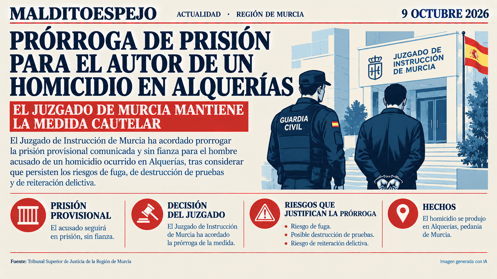 La Audiencia de Murcia prorroga dos años la prisión provisional del acusado de homicidio en Alquerías