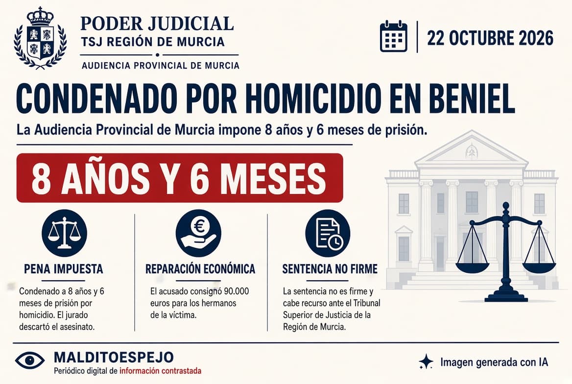 La Audiencia de Murcia condena a ocho años y medio de prisión por un homicidio en Beniel