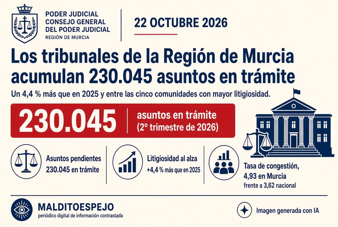 Los tribunales de la Región acumulan 230.000 asuntos pendientes, un 4,4 % más
