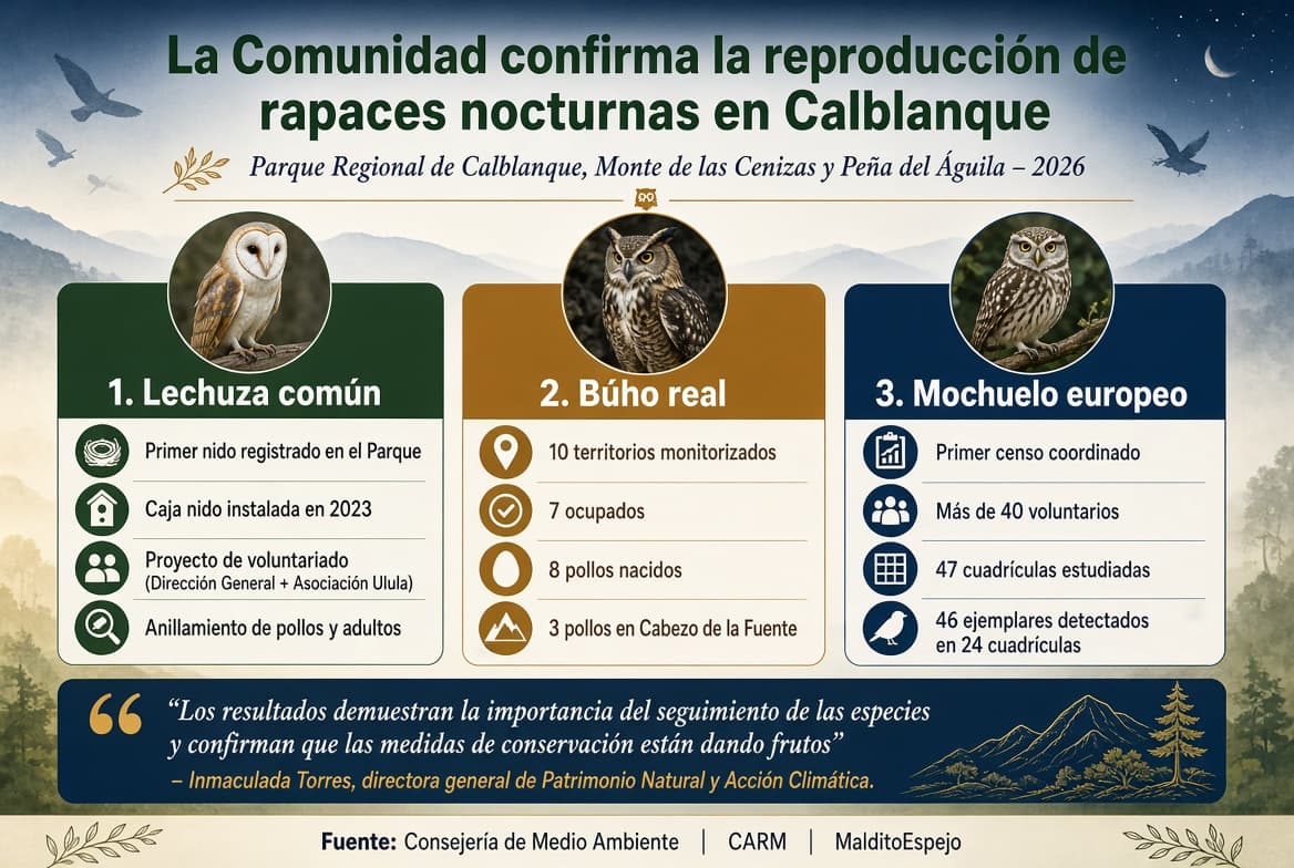 La Comunidad confirma la reproducción de varias rapaces nocturnas en Calblanque